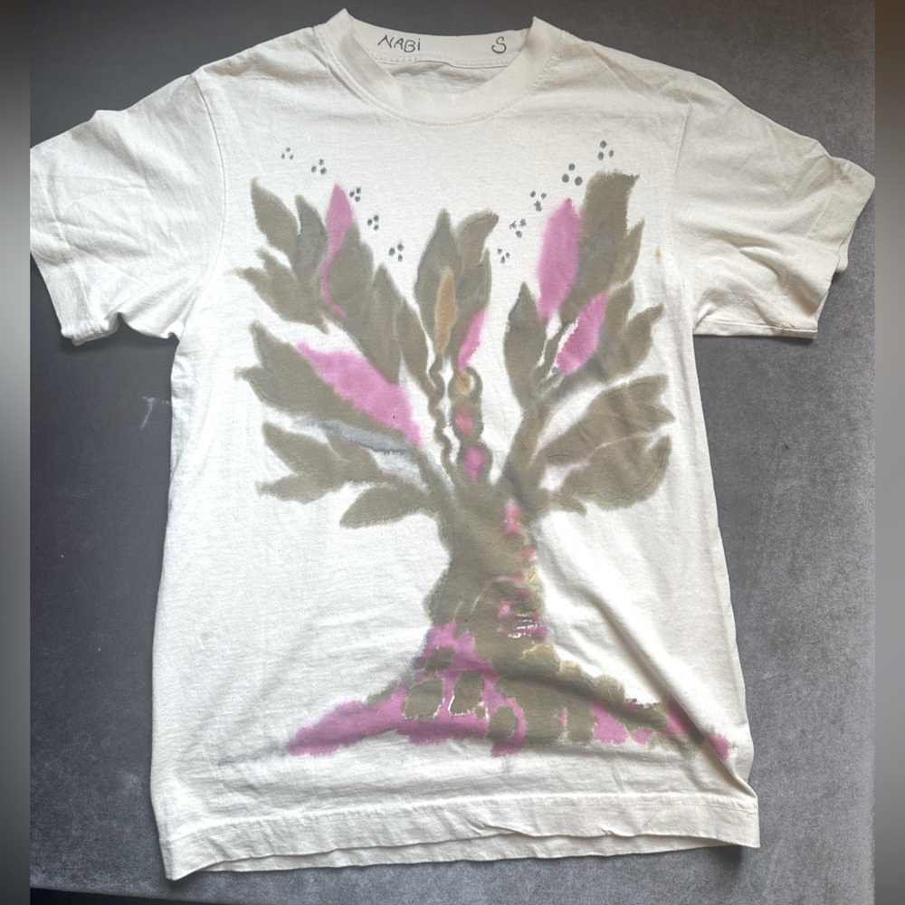 Flower T-shirt White pink and green, Nabi S.
